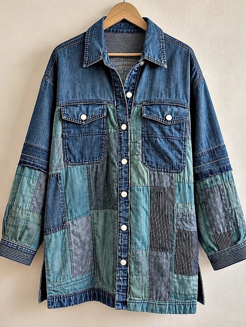 Free People We The Free Heritage Quilted Shirt Jacket Blue S NWOT
